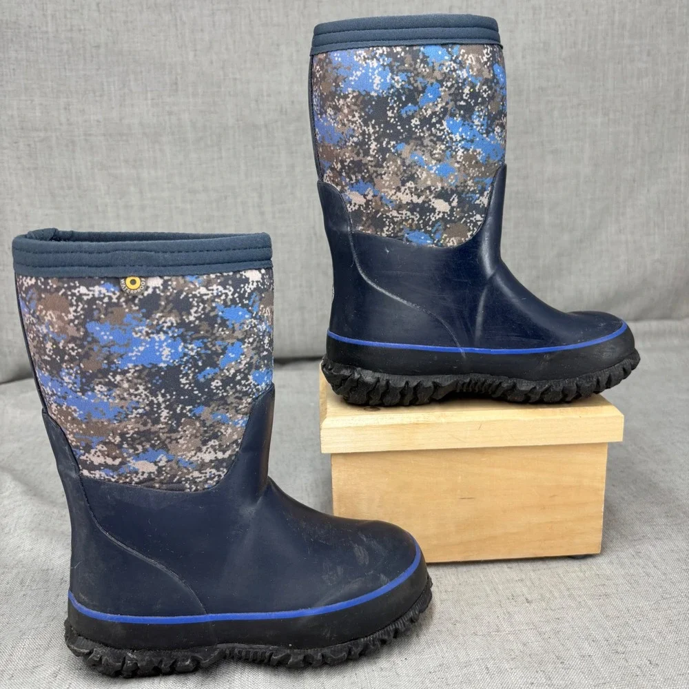 Bogs Kids Neo-Classic Digital Camo Winter Boots Navy Blue Waterproof Kid Size 10